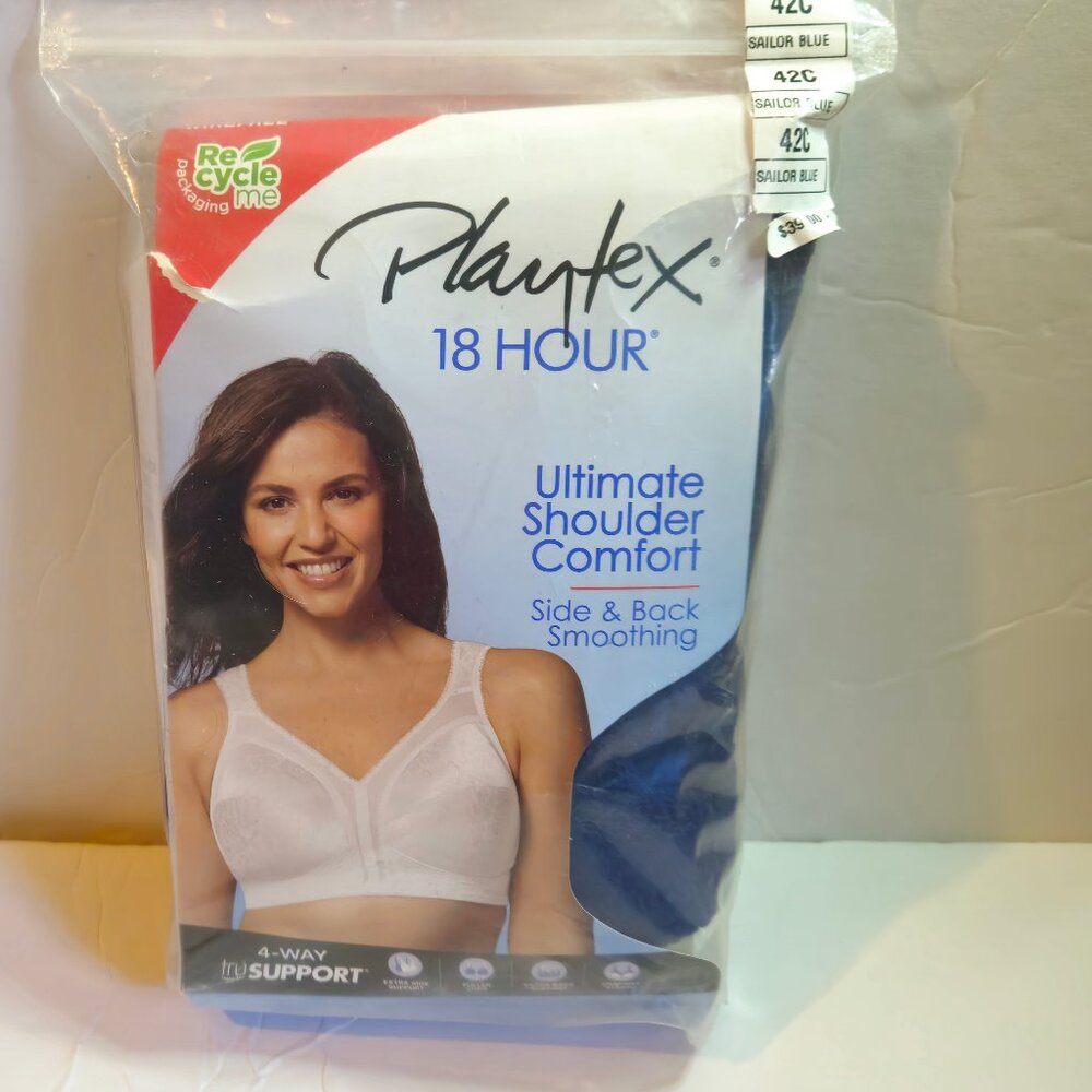 Playtex 18 Hour Ultimate Shoulder Comfort Bra Size 42C Sailor Blue
